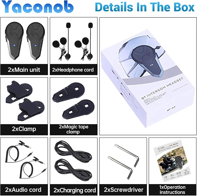 Motorcycle Bluetooth Headset BT-S3NS 1000m Motorcycle Helmet Bluetooth Radio Intercom Wireless Interphone to 2-3 Riders (Waterproof/Handsfree/Stereo Music/FM Radio/GPS/MP3 (2 Pack)