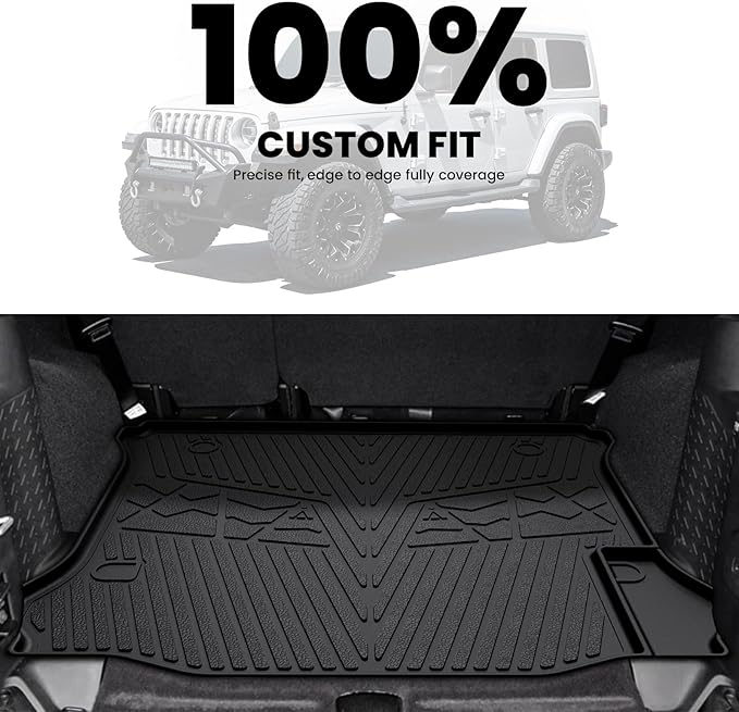 LASFIT Trunk Mat for Jeep Wrangler 2011-2018 JK Unlimited 4-Door (NOT for JL or 2-Door) All Weather TPE Custom Fit Cargo Mat Trunk Liner Cargo Liner, Black
