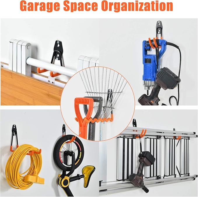 AOBEN Garage Hooks,24Pack Heavy Duty Garage Hanger Organizer Anti-Slip Double Wall Garage Storage Hooks for Ladder, Power Tool,Bike,Ropes (23 Hooks & 1 hoder Strap)-Black