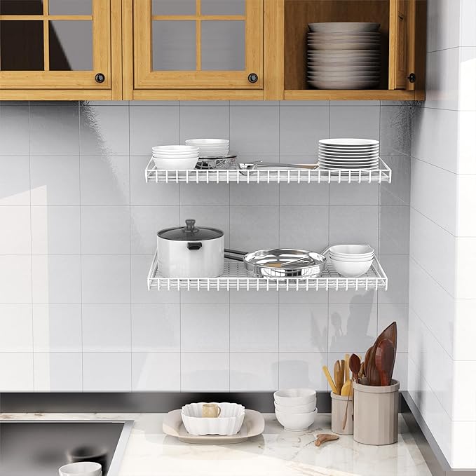 WALMANN Garage Wall Shelf, Wall-Mounted Storage Shelves for Garage, Closet, Laundry Room, Heavy Duty Wall Shelving, Holds Up to 65 Lbs(White, 4 Shelves)