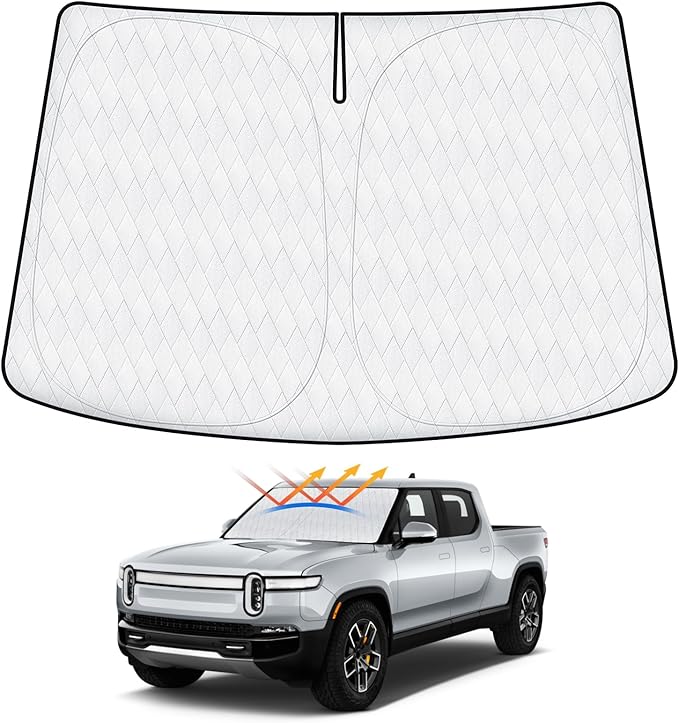 Cartist 5-Layer Windshield Sun Shade Custom Fit for Rivian R1T 2022-2025 2026 Accessories Foldable Car Front Window Sunshade Sun Visor Protector