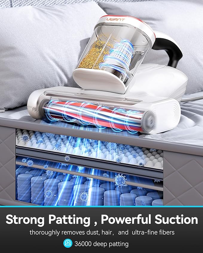 uwant Mattress Vacuum 450W 16Kpa 36000RPM/MIN Bed Vacuum with 149℉ Heating &Ultrasonic, Dual Dust Cup, Smart Display Screen Mattress Vacuums for Skin Health