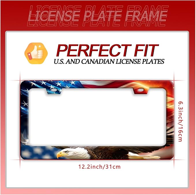American Flag Eagle License Plate Frame Patriotic Flag License Plate Holder Funny Stainless Steel Accessories Cars Decor with 2 Holes and Screws Fits Standard Us Ca Vehicles License Plate 12.2 X 6 in