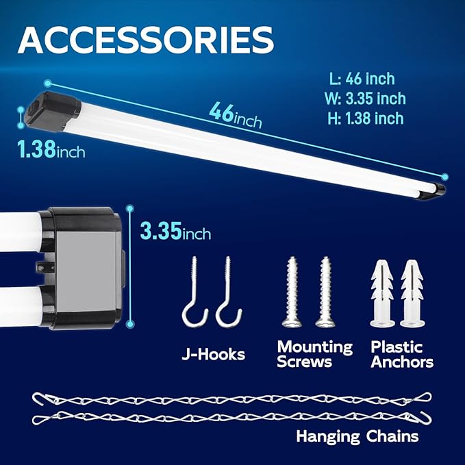 hykolity 4 Pack Linkable LED Shop Light, 4FT 44W [300W Equivalent], 4600lm, 5000K Daylight, Plug-in Utility Bay Light Fixture, Hanging or Surface Mount, Black - Energy Efficient Lighting Solution