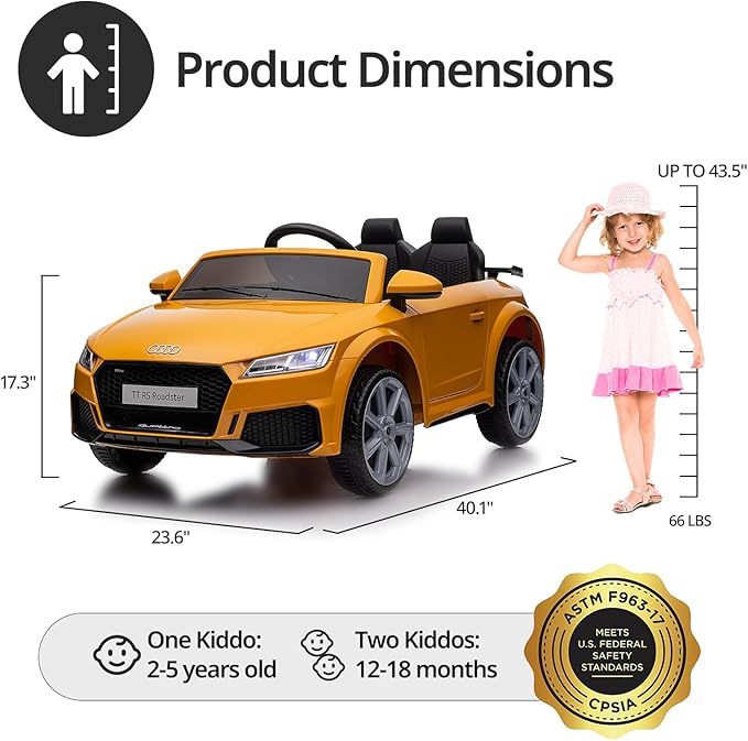 Electric Car for Kids, Licensed Audi 6V Kids Ride on Car Toy for Toddlers with Remote - Yellow