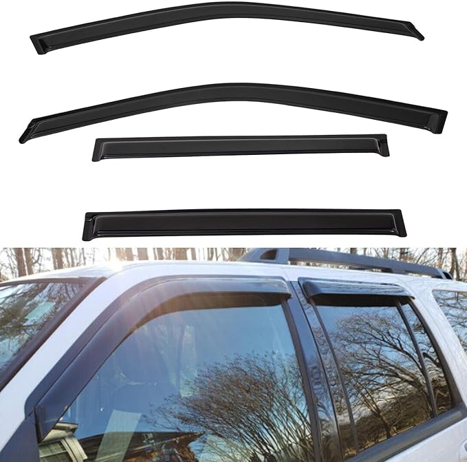 Window Visors Compatible with 2018-2022 Expedition Front+Rear Smoke Tint Sun/Rain Guard Outside Mount Tape-On Vent 4 Pcs