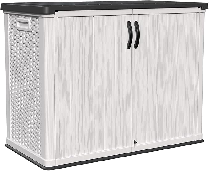 Patiowell 26 Cu.ft Plastic Outdoor Storage Shed w/o Shelf, Lockable Waterproof Horizonal Storage Cabinet Tool Box for Patio, Garden Tools, Garbage Cans, Pool Supplies, White(Not Include Shelves)