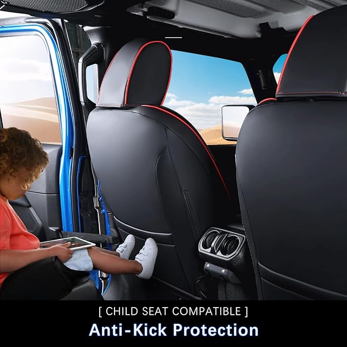 Jeep Gladiator Seat Covers - Premium Quality Faux Leather, Waterproof, Scratch-Resistant, Custom Fit for Jeep Gladiator 2025, 2024, 2023, 2022, 2021, 2020 (Black+Red Line)