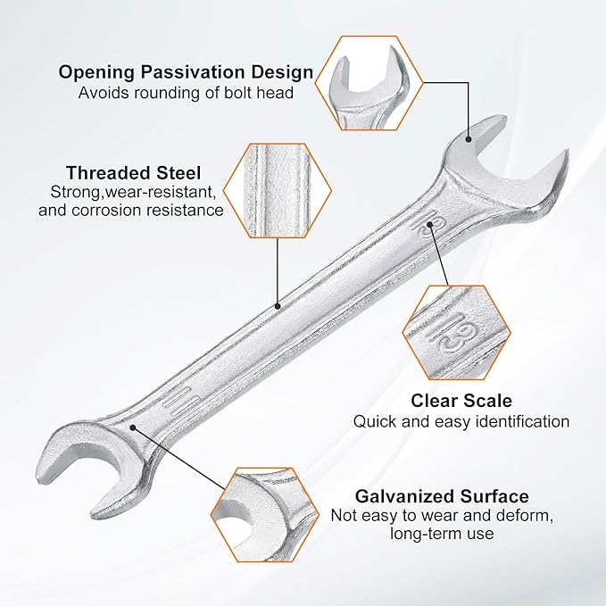 HARFINGTON 5pcs Double Open End Wrench 11mm x 13mm Metric 15 Degree Offset Angle Small Flat Head Wrench Galvanizing Open Ended Spanner for Automotive Repair Furniture Assembly