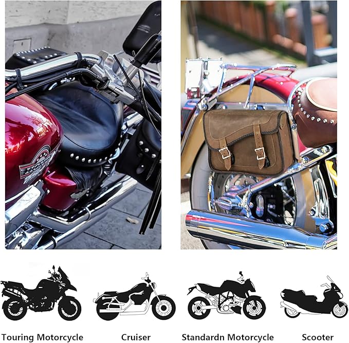 GARGOYLE BELLS Motorcycle Saddle Bags Genuine Leather Motorcycle Luggage Bag For Softails Sportsters and Choppers (No Stud, Brown, 13”x13“x10”)