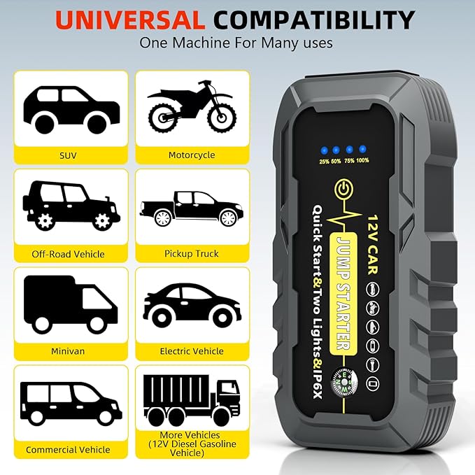 2025 Upgraded for A5 Car Jump Starter 3000A,Jump Starter Battery Pack for Up to 9.0L Gas and 7.0L Diesel Engines,12V Portable Jump Box with 4 Modes Flashlight and Jumper Cable-3year Limited