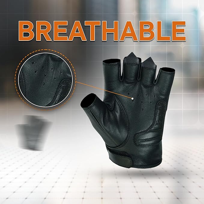 Daniel Smart Men's Motorcycle Leather Gloves with Reflective Skull Short Glove & Touch Screen Fingertips