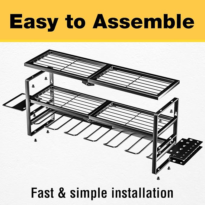 YYR Heavy Duty Power Tool Organizer Wall Mount, Cordless Drill Hanger Storage Rack, Battery Tools Holder with Charging Station Shelf for Garage Organization, Workshop, Pegboard, Shed - 24 Inch 6 Slots