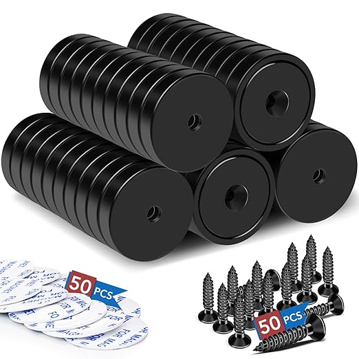 LOVIMAG 50 Pack Strong Neodymium Magnets, 110 LBS Black with Screws for Wall Mounting, Kitchen Doors, Rare Earth for Holding Tools, Lifting, Tool Organizer