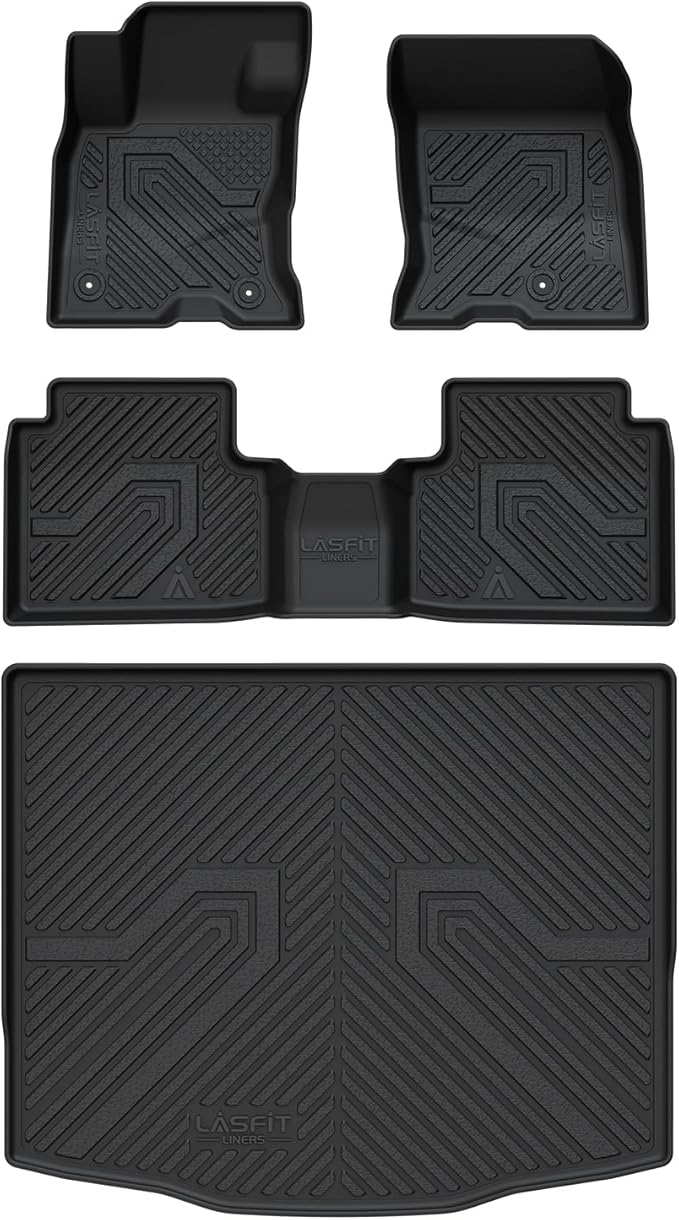 LASFIT Floor Mats and Cargo Liner for Ford Escape Hybrid 2020-2025(NOT for Gasoline Models) All Weather Protector TPE Custom Fit Car Floor Liners, 1st & 2nd Row & Trunk Set, 4PCS Black