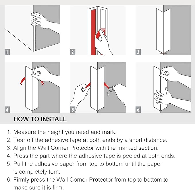 Proflex Wall Corner Protector - White Textured 2 inch x 60 inch - Pack of 6 - Self Adhesive Corner Guards for Walls Edge Protection – Easy to Apply – No Tools Needed