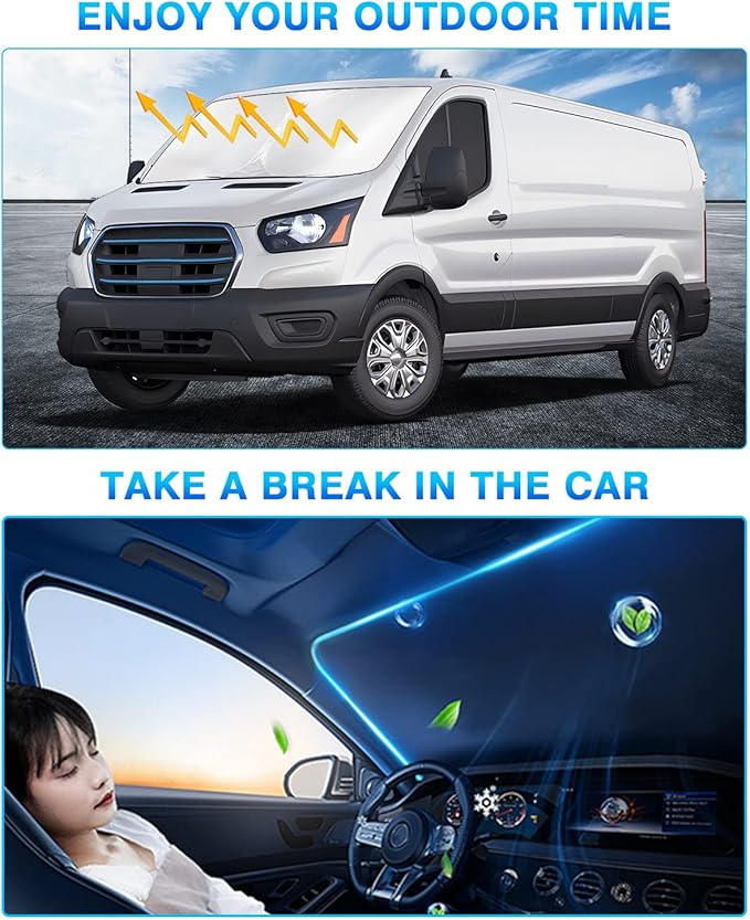 KUST Windshield Sun Shade for Ford E-Transit 2022 2023 2024 2025 2026 Window Shade Sun Visor Cover Foldable Blocks UV Rays Keep Car Cooler