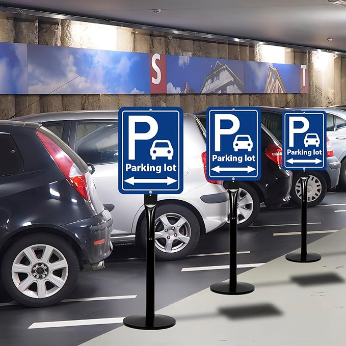 Parking Sign Stand with Base - 15 Lbs Cast Iron Parking Sign Post for Hanging Traffic Construction Street Warning Notice, Movable Black Heavy Duty Base Stand for Outdoor Use, 2 Pack