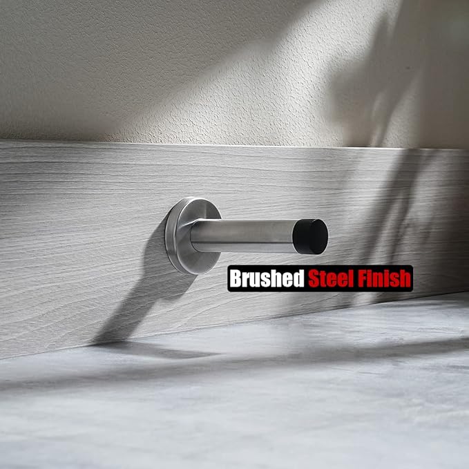 JQK Door Stopper, 304 Stainless Steel Thicken 1mm Sound Dampening Door Stop Bumper Wall Protetor 4 Pack, Brushed, DSB5-BN-P4