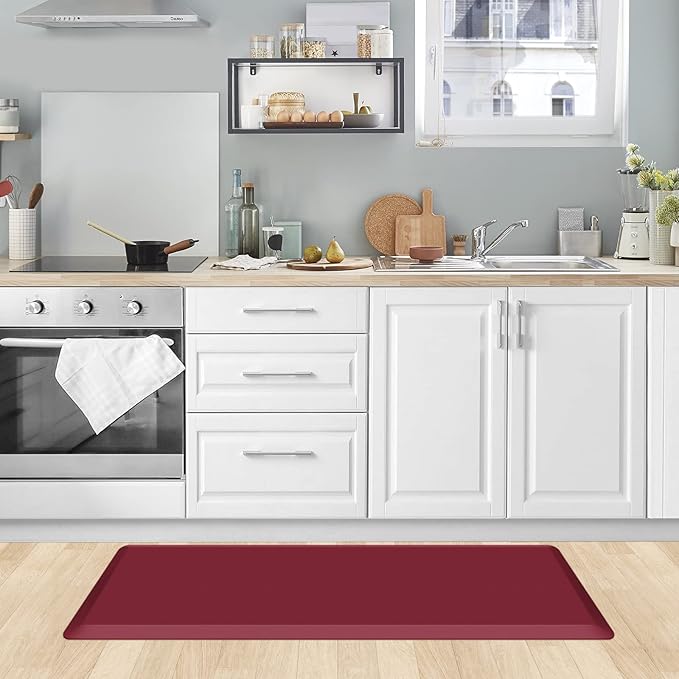 KitchenClouds Kitchen Mat Cushioned Anti Fatigue Kitchen Rug 17.3"x39" Waterproof Non Slip Kitchen Rugs and Mats Standing Desk Mat Comfort Floor Mats for Kitchen House Sink Office (Red)