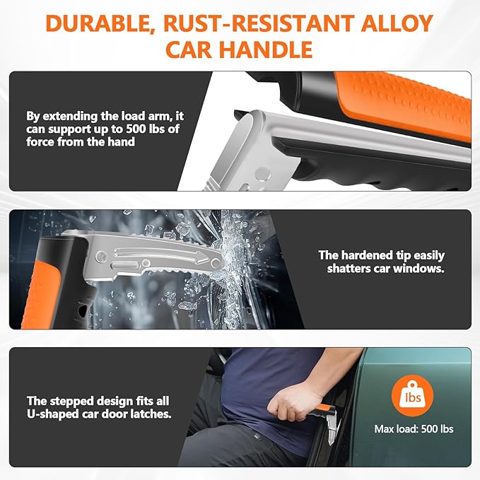 Car Door Handle for Elderly - 2025 New 3-in-1 Car Handle Assist, 2 Pack Auto Cane Portable Vehicle Support Handle Door Assist Bar, Max Load 500 Lbs, Anti-Slip Design (Orange-2-Pack Car Handle)