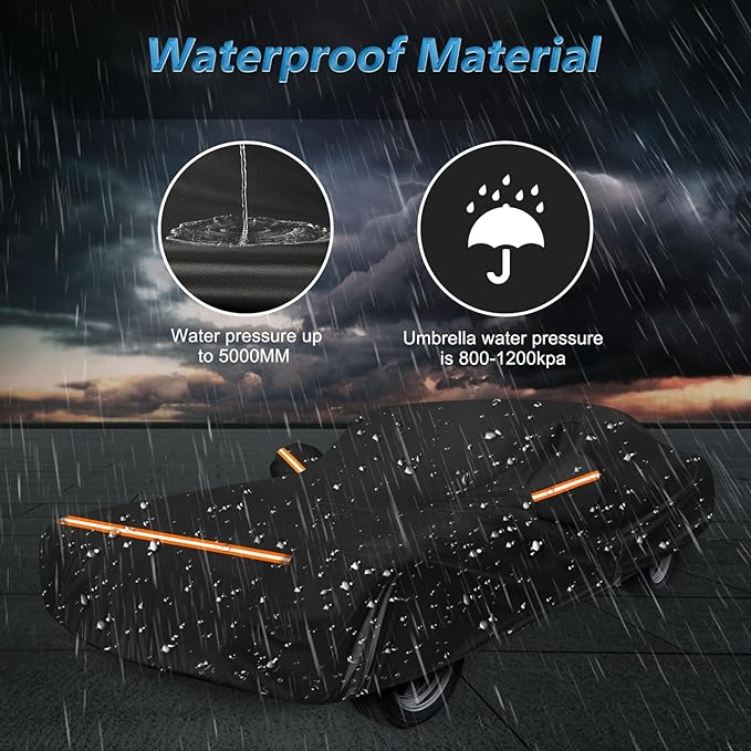 Car Cover for Mercury Cougar 1967-1973,1980-1997, Waterproof 210D Oxford Cloth and Cotton Cover Outdoor Car Cover with Zipper Windproof Heavy Duty All Weather