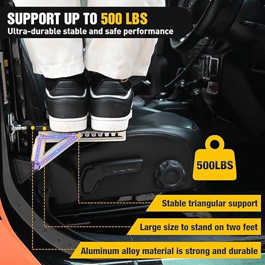 Nilight Car Door Step Universal Aluminum Latch Step for Car Roof Access Portable Folding Car Door Latch Hook Step Multi-Adjustable Both Feet Stand Pedal Max Load 500 Lbs for Truck SUV Vehicles, Black