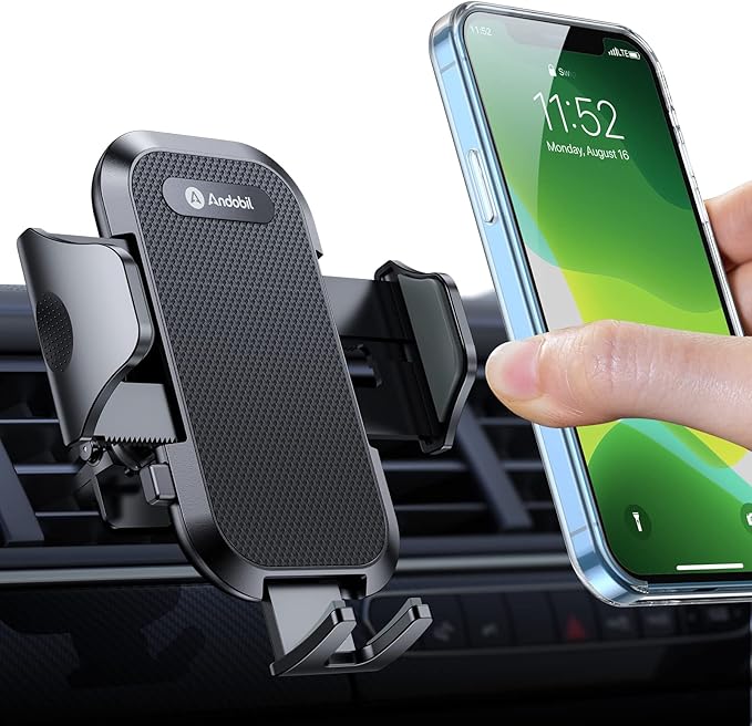 andobil 2025 Upgraded Car Phone Holder Mount for Vent, Military Sturdy Metal Clip Air Vent Phone Holder for Your Car Easy Used Cell Phone Car Mount for iPhone 16 15 14 13 12 Pro Max Samsung S25 S24