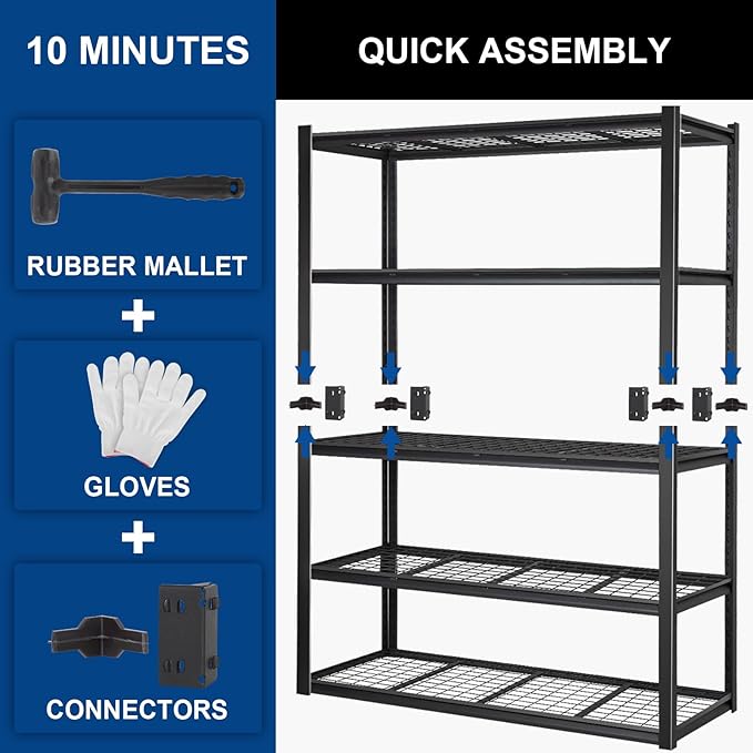 BILT HARD 60" W x 24" D Garage Shelving 3500 LBS, 72" H Storage Shelves, Heavy Duty 5-Tier Metal Shelving Units with Adjustable Shelf, Steel Wire Utility Storage Shelves
