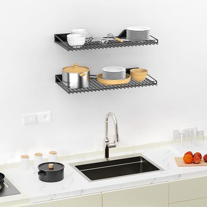 TORACK Wall-Mounted Storage Shelves, Mixed-Size Garage Shelving for Closet & Laundry Room, Heavy-Duty Wall Shelf Holds Up to 65 lbs(Black)