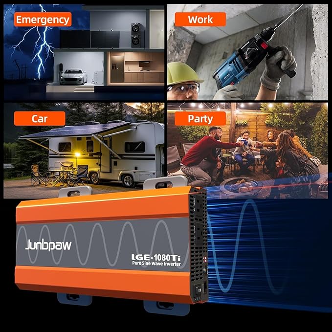 1080 Watt Pure Sine Wave Inverter, Remote Monitor Controller 12V DC to 120V AC Converter for Home, RV, Truck, Off-Grid Solar Power 110V with Built-in 5V/2.1A USB Port, Pre-Charge Function