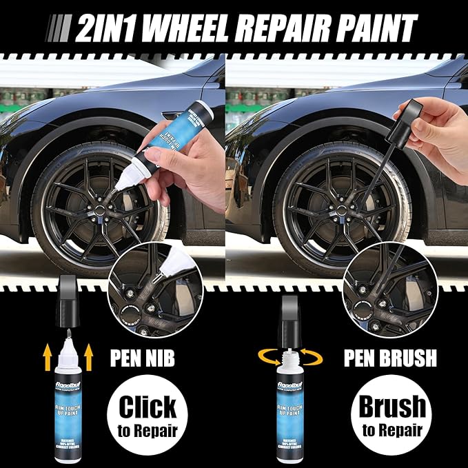 Pure Black Rim Touch Up Paint - Car Wheel Repair Kit Curb Rash, Gloss or Matte Black Rim Touch Up Paint, Quick And Easy Wheel Scratch Repair Kit, Wheel Repair Kit Curb Rash (Pure Black)