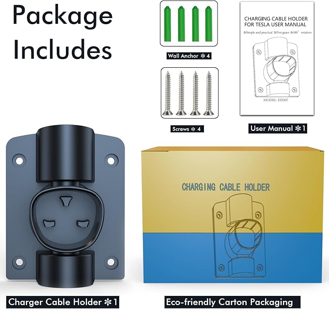 Tesla Charger Holder Wall Mount Tesla Mobile Connector Charger Holder, 5-Level 180° Swivel NACS Plug Nozzle Dock