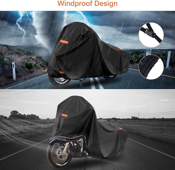 420D Motorcycle Cover for Harley Davidson Touring Models Road King, Road Glide, Street Glide, Electra Glide, Heritage Classic, Low Rider Outdoor Bike Cover Waterproof Fits up to 118” Motorcycle