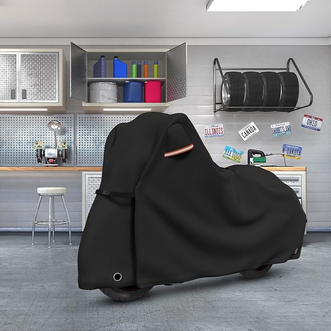 STARTWO Motorcycle Covers Waterproof Outdoor Storage Heavy Duty All Season Universal Vehicle Cover for Harley Davidson XTM 350, XTM 500, Nightster, Sportster and Most Motorcycles 86"x41"x50" Black