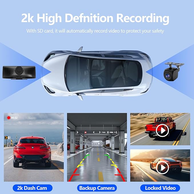 Wireless Carplay Screen for Car 2K Dash Cam, 8.1" HD Portable Car Stereo with Carplay & Android Auto, 1080P Backup Camera, Mirror Link/Bluetooth/GPS Navigation/Satellite Radio for All Vehicles