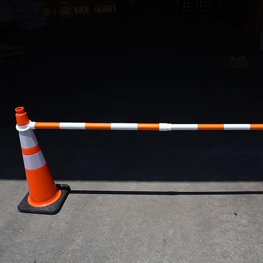 8-Pack Retractable Traffic Safety Cone Bar - 4Ft to 8.8Ft Expandable - PVC Extendable Barricade with Reflective Strips - for Road Construction, Parking-Cone Not Included