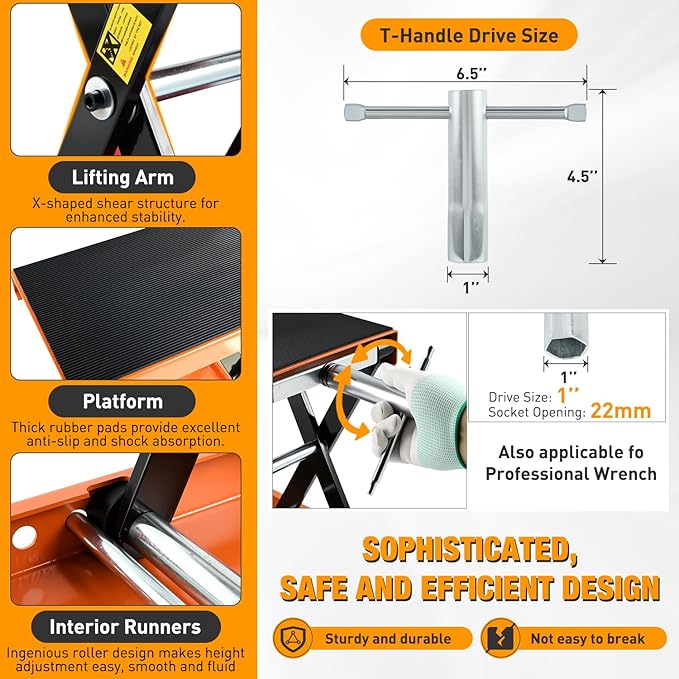 Nilight Motorcycle Lift Jack 1100 LBS Scissor Jacks Stand Lift with Wide Deck Safety Pin Handle 3.4"-14.2" Height Adjustable Hoist Stand Garage Repair Lifter for Motorcycles ATV Dirt Bike, Orange