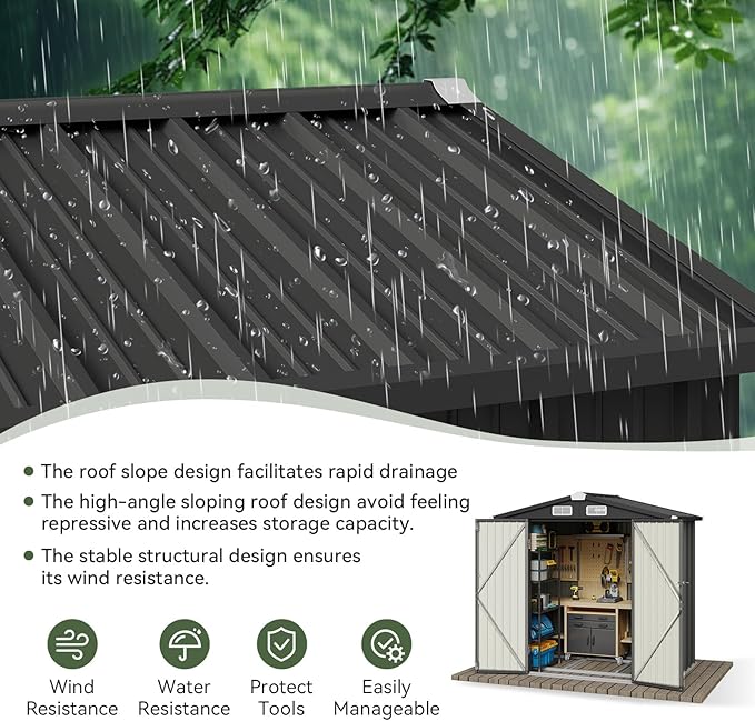 Aoxun 6x3.9 FT Shed with Base Metal Outdoor Storage Shed Garden Shed with Lockable Doors Tool Shed Bike Shed for Backyard, Patio, Poolside (Black)