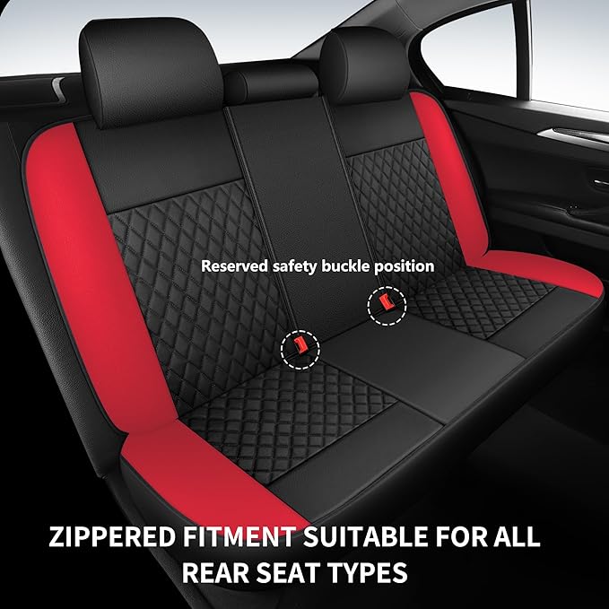 Red Car Seat Covers,Breathable and Waterproof Seat Cover Full Set,PU Premium Universal Fit Automotive Airbag Compatible for Cars Sedans SUVs Vans and Trucks(Full Seat,Black+Red,N1)