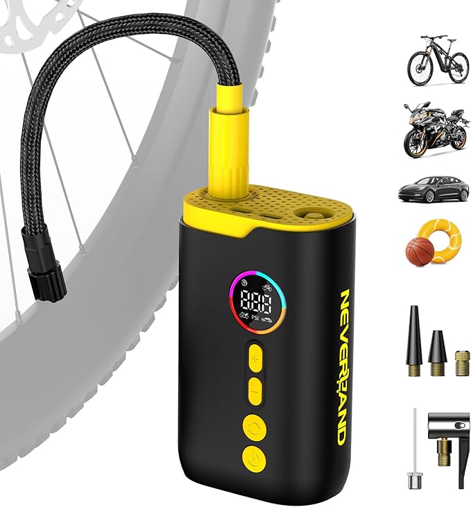 NEVERLAND Tire Inflator Portable Air Compressor - 150 PSI Electric Air Pump for Car Tires with Auto Shut, Cordless Tire Air pPump for Bicycle, Motorcycle, Bike Tire Pump with Gauge