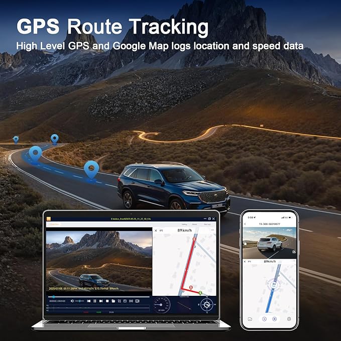 Dash Cam, 4K Dash Cam Front and Rear with ADAS, 170°/150° Wide View, Starlight Night Vision, GPS, WDR, G-Sensor, App Support, 24H Parking Mode, 64GB Card Included