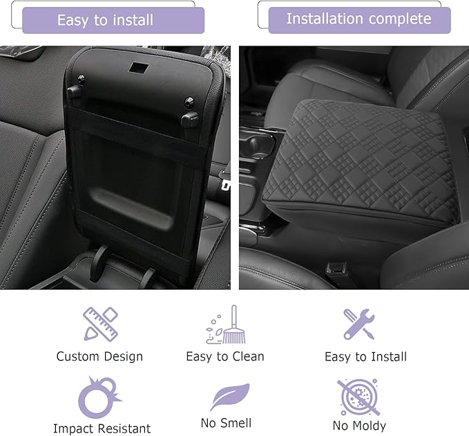 2025 2026 Silverado EV Center Console Cover Compatible with 2024 2025 2026 Silverado EV/GMC Sierra EV Accessories 2025 2026 Silverado EV/GMC Sierra EV Armrest Cover Armrest Console Cover(Thick Black)