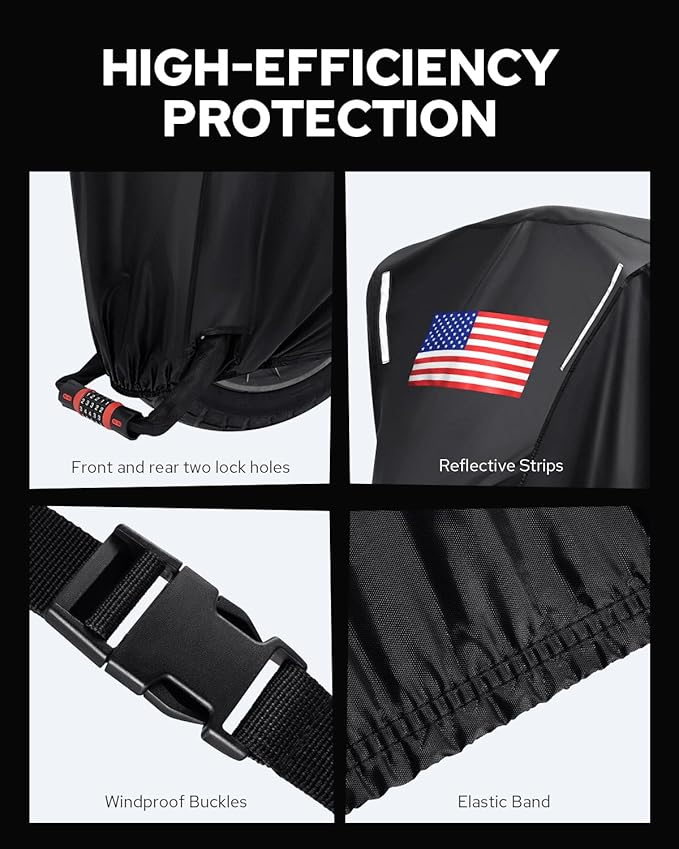 Benlari Motorcycle Cover Waterproof Outdoor, Heavy Duty Motorcycle Cover, Universal All Season Protection Night Reflective with Lock-Holes American Flag Fits up to 104" Motorcycles Vehicle Cover
