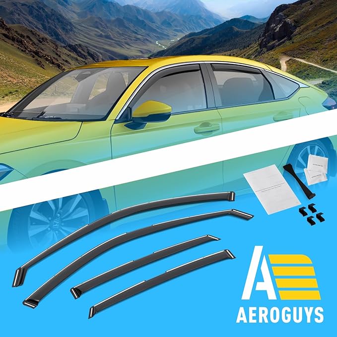 Extra Durable Window Deflectors in-Channel Window Visors Rain Guards Fit for Honda Civic 2022-2025 Hatchback, Sun Visors, Wind Vent for Shades, Exterior Car Accessories - 4pcs. AG0766