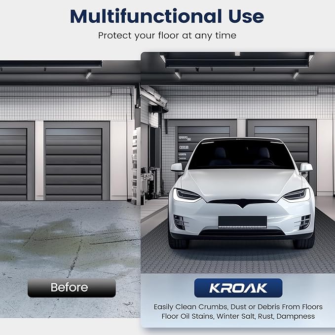 7.5 x 17 FT Garage Floor Mat, Thickened PVC Parking Mat, Anti-Slip Garage Floor Runner & Protector Mat Fits for SUVs, Compact SUV, Sports Car, Heavy Motorcycle, Golf Cart