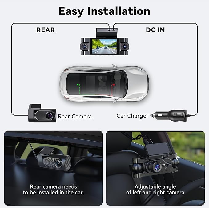 4K 360° DashCam for Cars,4 Channel Car Dash Cam Front and Rear Inside with 128GB Card Included,Voice Control,5.8G WiFi GPS,IR Night Vision, G Sensor, 24/7 Parking Mode &Loop Recording Dash Camera