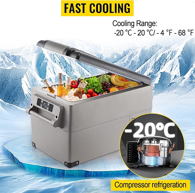 VEVOR CF35 Portable 37 Quart(35 Liter) 12 Volt App Control(-4℉~68℉), Car Refrigerator Dual Zone with 12/24v DC & 110-240v AC for Camping, Travel, Fishing, Outdoor or Home Use, Black+Gray