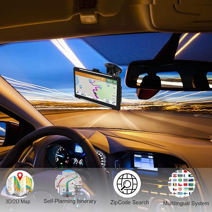 GPS Navigator for Car Truck RV, Latest 2025 Map(Free Lifetime Updates) 7 inch Touch Screen Car GPS, Support Voice Turn Direction Guidance/Speed and Red Light Warning/Custom Truck Routing