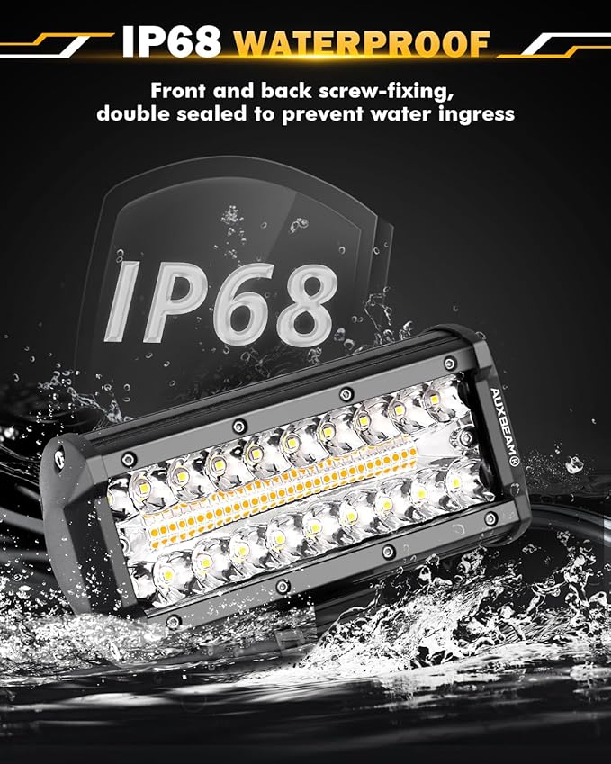 Auxbeam 7 Inch 300W LED Light Bar, 6 Modes Strobe Amber Pod Lights Yellow Fog Light Dual Color Spot Flood Offroad Driving Lights, Memory Function LED Work Lights for Truck Car ATV